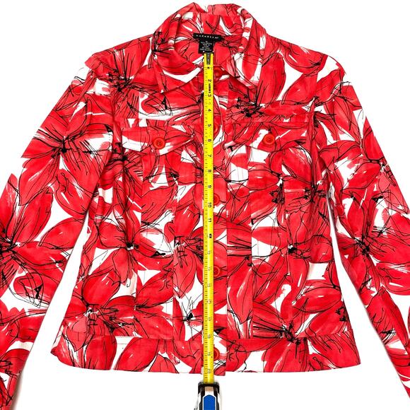 Rafaella Women’s Long Sleeve Cropped Button-Up Jacket, Red Floral, Size M - Picture 9 of 9